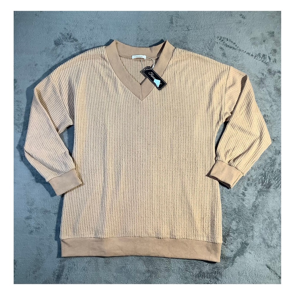 Fantaslook Women's V-Neck Camel Sweater 2XL‎ NWT